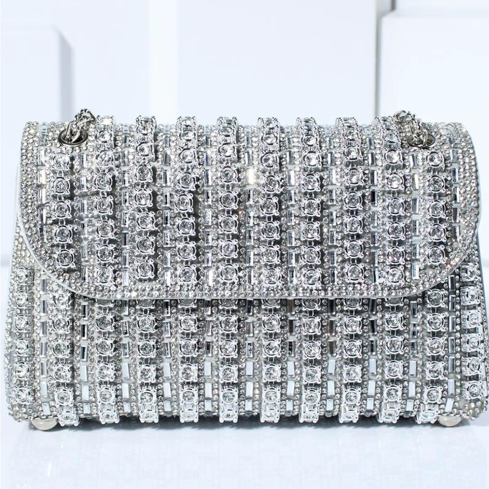 Elegant Silver Crystal-Embellished Women's Bag